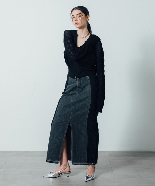 CITY TOKYO（シティトウキョウ）の「【CITY TOKYO/シティートウキョウ】Lace Sleeve Zip Cardigan（カーディガン/ボレロ・レディース・ブラック/ホワイト・FREE）」の11枚目の写真