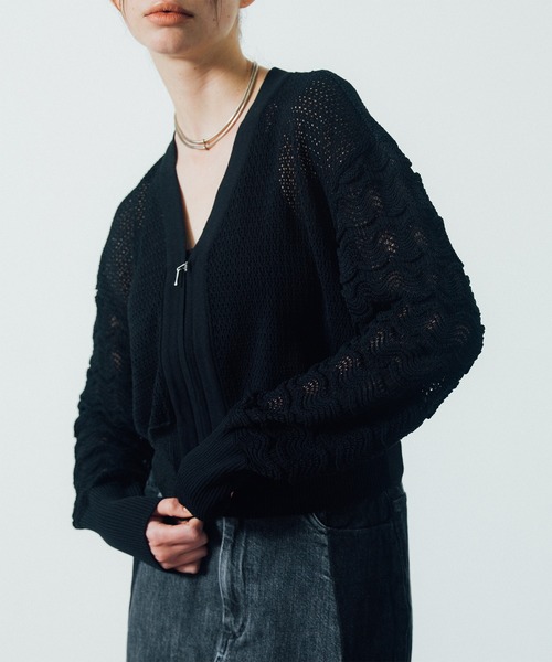 CITY TOKYO（シティトウキョウ）の「【CITY TOKYO/シティートウキョウ】Lace Sleeve Zip Cardigan（カーディガン/ボレロ・レディース・ブラック/ホワイト・FREE）」の12枚目の写真