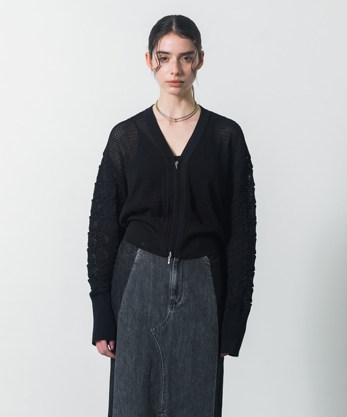 CITY TOKYO（シティトウキョウ）の「【CITY TOKYO/シティートウキョウ】Lace Sleeve Zip Cardigan（カーディガン/ボレロ・レディース・ブラック/ホワイト・FREE）」の14枚目の写真