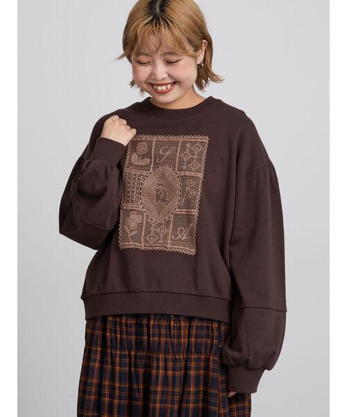 Samansa Mos2(サマンサ モスモス)の「裏毛CAT柄パーツレース付スウェット(Tシャツ/カットソー・レディース・ミント/グレー/オフホワイト/ブラウン/ブルー/チャコールグレー・F)」の4枚目の写真