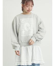 Samansa Mos2（サマンサ モスモス）の「裏毛CAT柄パーツレース付スウェット（Tシャツ/カットソー）」