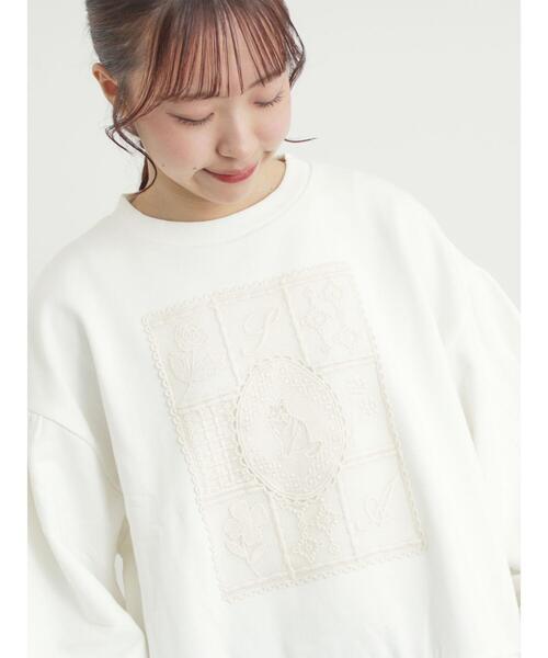 Samansa Mos2（サマンサ モスモス）の「裏毛CAT柄パーツレース付スウェット（Tシャツ/カットソー・レディース・ミント/グレー/オフホワイト・F）」の2枚目の写真