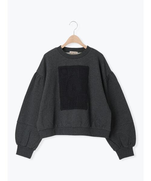 Samansa Mos2(サマンサ モスモス)の「裏毛CAT柄パーツレース付スウェット(Tシャツ/カットソー・レディース・ミント/グレー/オフホワイト/ブラウン/ブルー/チャコールグレー・F)」の2枚目の写真