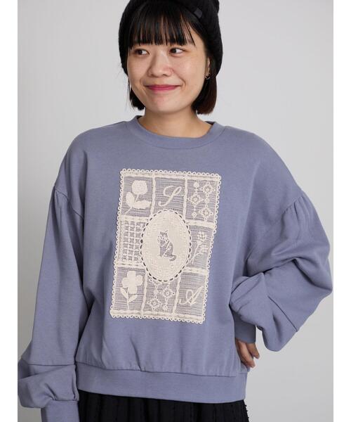 Samansa Mos2(サマンサ モスモス)の「裏毛CAT柄パーツレース付スウェット(Tシャツ/カットソー・レディース・ミント/グレー/オフホワイト/ブラウン/ブルー/チャコールグレー・F)」の6枚目の写真