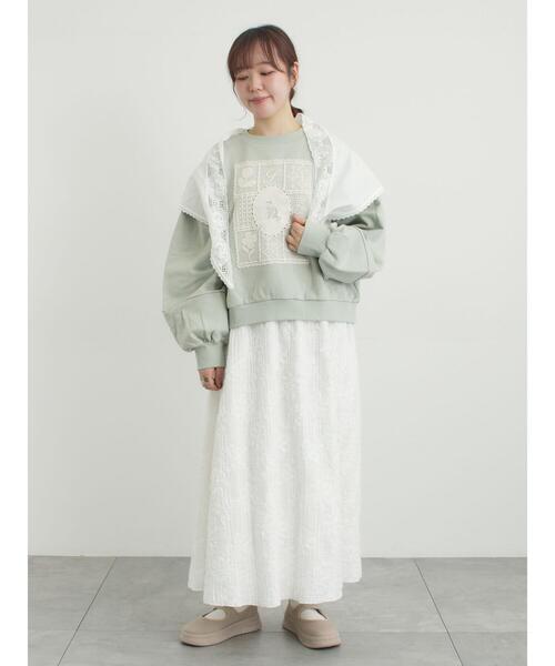 Samansa Mos2（サマンサ モスモス）の「裏毛CAT柄パーツレース付スウェット（Tシャツ/カットソー・レディース・ミント/グレー/オフホワイト・F）」の8枚目の写真