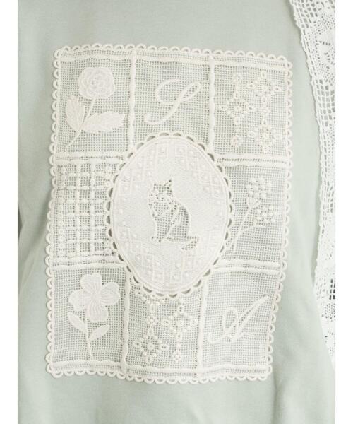 Samansa Mos2（サマンサ モスモス）の「裏毛CAT柄パーツレース付スウェット（Tシャツ/カットソー・レディース・ミント/グレー/オフホワイト・F）」の9枚目の写真