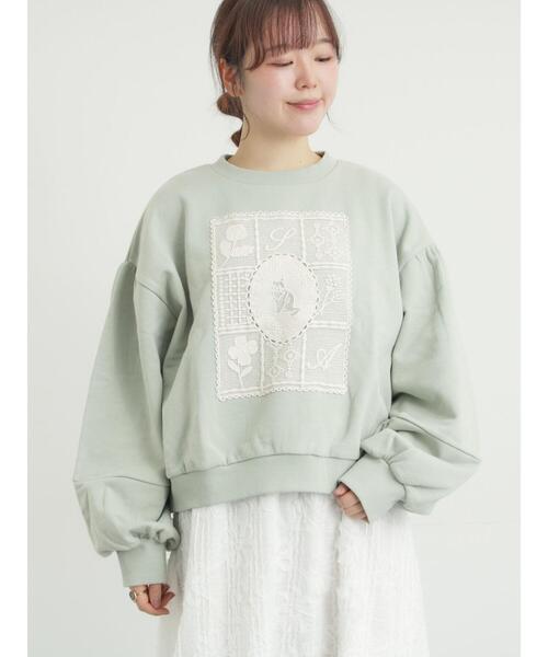 Samansa Mos2（サマンサ モスモス）の「裏毛CAT柄パーツレース付スウェット（Tシャツ/カットソー・レディース・ミント/グレー/オフホワイト・F）」の10枚目の写真