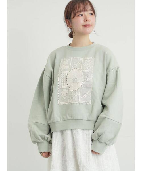 Samansa Mos2（サマンサ モスモス）の「裏毛CAT柄パーツレース付スウェット（Tシャツ/カットソー・レディース・ミント/グレー/オフホワイト・F）」の11枚目の写真