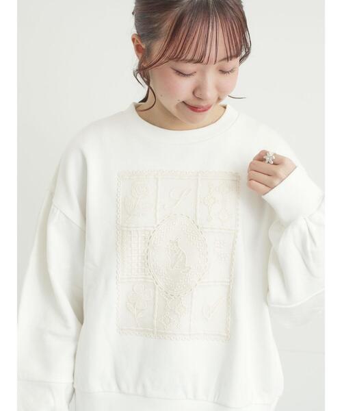 Samansa Mos2（サマンサ モスモス）の「裏毛CAT柄パーツレース付スウェット（Tシャツ/カットソー・レディース・ミント/グレー/オフホワイト・F）」の12枚目の写真