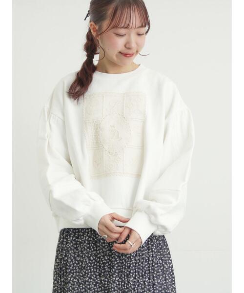 Samansa Mos2（サマンサ モスモス）の「裏毛CAT柄パーツレース付スウェット（Tシャツ/カットソー・レディース・ミント/グレー/オフホワイト・F）」の16枚目の写真