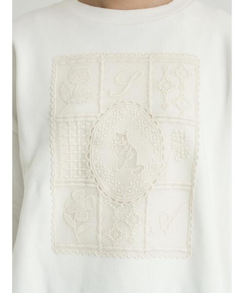 Samansa Mos2（サマンサ モスモス）の「裏毛CAT柄パーツレース付スウェット（Tシャツ/カットソー・レディース・ミント/グレー/オフホワイト・F）」の17枚目の写真