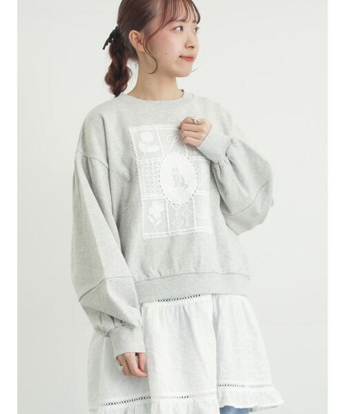 Samansa Mos2（サマンサ モスモス）の「裏毛CAT柄パーツレース付スウェット（Tシャツ/カットソー・レディース・ミント/グレー/オフホワイト・F）」の22枚目の写真