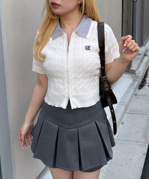 continuer de NICE CLAUP(コンティニューデナイスクラップ)の「一枚でトレンド見えが叶う、2枚衿WZIPカーディガン(カーディガン/ボレロ・レディース・トップグレー/アイボリー/ピンク/ネイビー・FREE)」の2枚目の写真