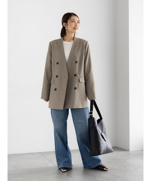 Te chichi（テチチ）の「ノーカラーダブルブレストジャケット（ノーカラージャケット・レディース・ベージュ/ネイビー・F）」の9枚目の写真