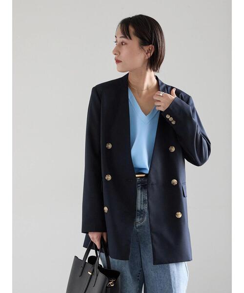 Te chichi（テチチ）の「ノーカラーダブルブレストジャケット（ノーカラージャケット・レディース・ベージュ/ネイビー・F）」の15枚目の写真