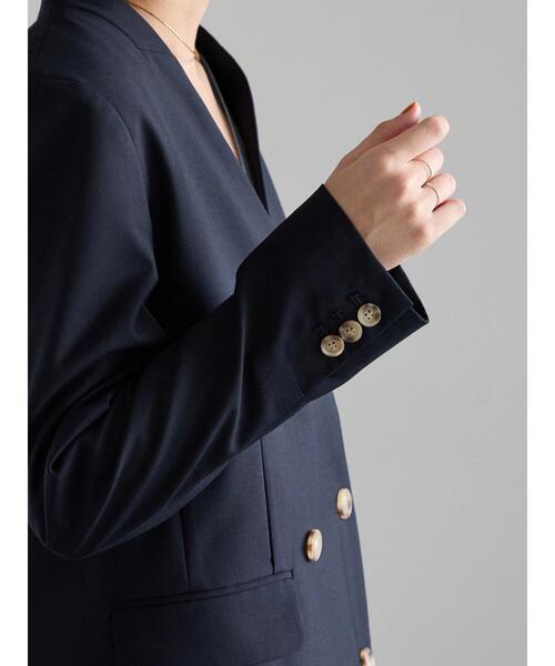 Te chichi（テチチ）の「ノーカラーダブルブレストジャケット（ノーカラージャケット・レディース・ベージュ/ネイビー・F）」の19枚目の写真