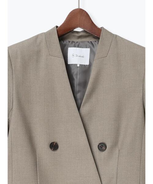 Te chichi（テチチ）の「ノーカラーダブルブレストジャケット（ノーカラージャケット・レディース・ベージュ/ネイビー・F）」の3枚目の写真