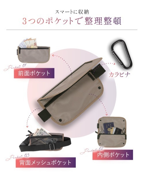 LASIEM(ラシエム)の「セキュリティポーチ パスポートケース レディース セキュリティバッグ スキミング防止 盗難防止 薄い 軽量(ボディバッグ/ウエストポーチ・レディース・ライトグレー/ピンク/グリーン/ブラック/グレー・FREE)」の12枚目の写真