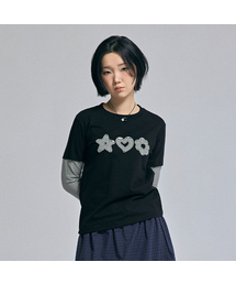 ストライプレイヤードTシャツブラック