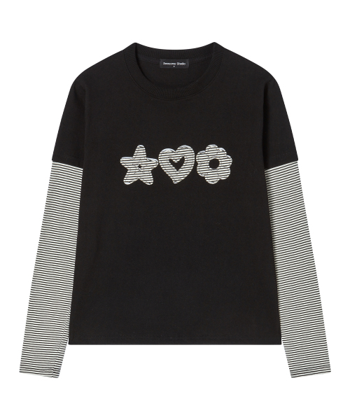 AWESOME STUDIO(オーサムスタジオ)の「ストライプレイヤードTシャツブラック(Tシャツ/カットソー・レディース・ブラック・FREE)」の2枚目の写真