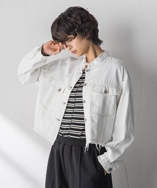 MAYSON GREY(メイソングレイ)の「デニムショートジャケット≪洗濯機で洗える≫(ダウンジャケット/コート・レディース・ブルー/ホワイト・M)」の1枚目の写真