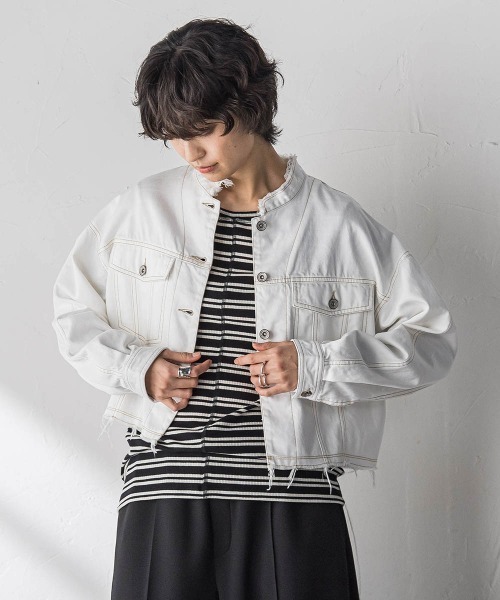 MAYSON GREY(メイソングレイ)の「デニムショートジャケット≪洗濯機で洗える≫(ダウンジャケット/コート・レディース・ブルー/ホワイト・M)」の13枚目の写真