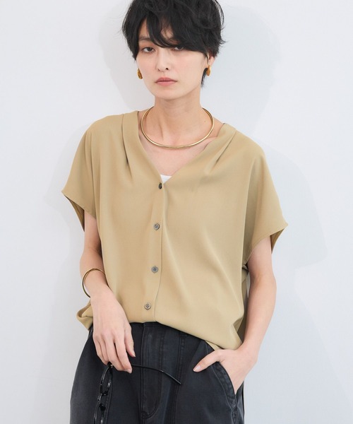 BARNYARDSTORM（バンヤードストーム）の「BARNYARDSTORM / ダブルクロスハーフスリーブブラウス【WEB限定カラー】（シャツ/ブラウス・レディース・ピンク/ホワイト/モカ/ブラック・S/M）」の4枚目の写真