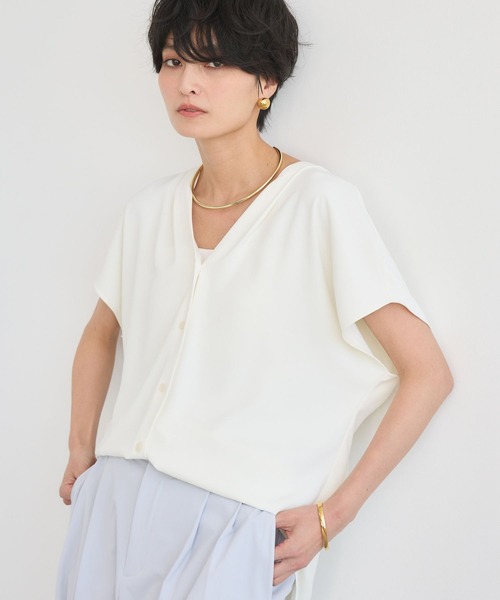 BARNYARDSTORM（バンヤードストーム）の「BARNYARDSTORM / ダブルクロスハーフスリーブブラウス【WEB限定カラー】（シャツ/ブラウス・レディース・ピンク/ホワイト/モカ/ブラック・S/M）」の5枚目の写真