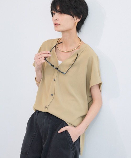 BARNYARDSTORM（バンヤードストーム）の「BARNYARDSTORM / ダブルクロスハーフスリーブブラウス【WEB限定カラー】（シャツ/ブラウス・レディース・ピンク/ホワイト/モカ/ブラック・S/M）」の18枚目の写真