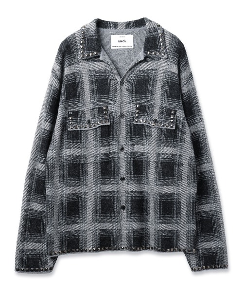 amok(アモク)の「KNIT CHECK SHIRT(シャツ/ブラウス・メンズ・ブラック/ミント・M/S)」の13枚目の写真