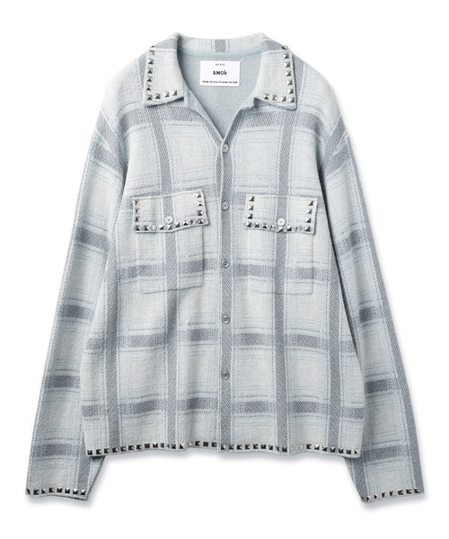 amok(アモク)の「KNIT CHECK SHIRT(シャツ/ブラウス・メンズ・ブラック/ミント・M/S)」の4枚目の写真