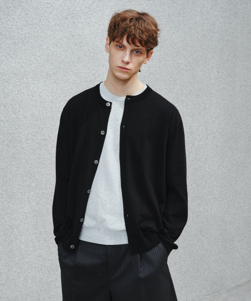 Cotton Summer Essential Roundneck Neck Pullover — черная летняя вязаная кофта, Neat Neck Pullover Black