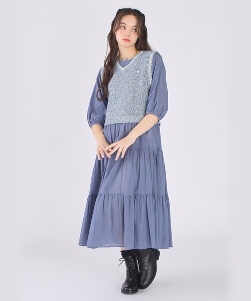 To b. by agnes b.（トゥービーバイアニエスベー）の「コットン シフォン ティアード ワンピース（ワンピース・レディース・ブルー・40/38/36）」の7枚目の写真