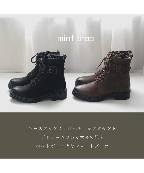 Pointer(shoes)(ポインター)の「【本革】 3.5セcmショートブーツ / ベルト付きレースアップブーツ(ブーツ・レディース・ブラック/ダークブラウン・36/37/38/39/40)」の5枚目の写真