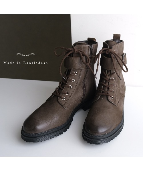 Pointer(shoes)(ポインター)の「【本革】 3.5セcmショートブーツ / ベルト付きレースアップブーツ(ブーツ・レディース・ブラック/ダークブラウン・36/37/38/39/40)」の7枚目の写真
