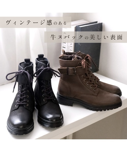 Pointer(shoes)(ポインター)の「【本革】 3.5セcmショートブーツ / ベルト付きレースアップブーツ(ブーツ・レディース・ブラック/ダークブラウン・36/37/38/39/40)」の9枚目の写真
