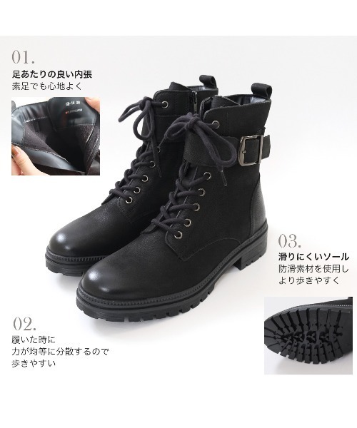 Pointer(shoes)(ポインター)の「【本革】 3.5セcmショートブーツ / ベルト付きレースアップブーツ(ブーツ・レディース・ブラック/ダークブラウン・36/37/38/39/40)」の10枚目の写真