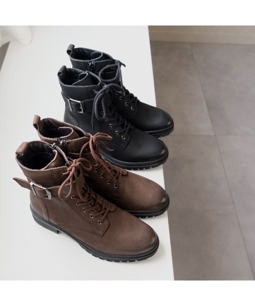 Pointer(shoes)(ポインター)の「【本革】 3.5セcmショートブーツ / ベルト付きレースアップブーツ(ブーツ・レディース・ブラック/ダークブラウン・36/37/38/39/40)」の13枚目の写真