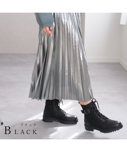 Pointer(shoes)(ポインター)の「【本革】 3.5セcmショートブーツ / ベルト付きレースアップブーツ(ブーツ・レディース・ブラック/ダークブラウン・36/37/38/39/40)」の14枚目の写真