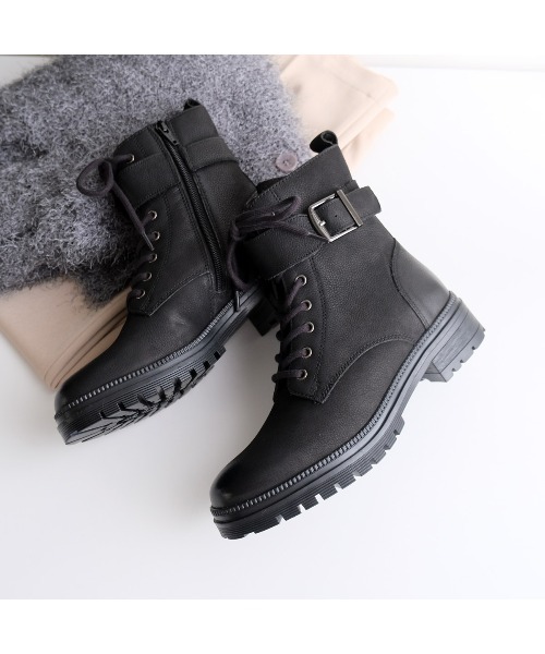 Pointer(shoes)(ポインター)の「【本革】 3.5セcmショートブーツ / ベルト付きレースアップブーツ(ブーツ・レディース・ブラック/ダークブラウン・36/37/38/39/40)」の15枚目の写真