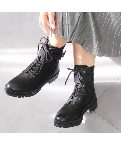 Pointer(shoes)(ポインター)の「【本革】 3.5セcmショートブーツ / ベルト付きレースアップブーツ(ブーツ・レディース・ブラック/ダークブラウン・36/37/38/39/40)」の16枚目の写真