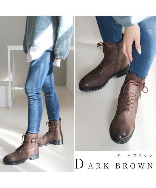 Pointer(shoes)(ポインター)の「【本革】 3.5セcmショートブーツ / ベルト付きレースアップブーツ(ブーツ・レディース・ブラック/ダークブラウン・36/37/38/39/40)」の17枚目の写真