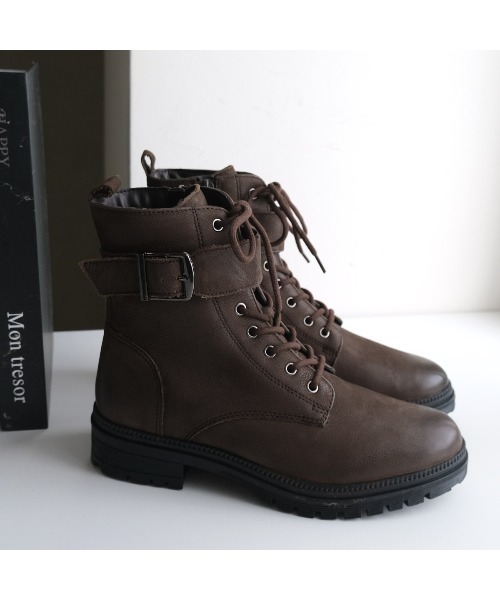 Pointer(shoes)(ポインター)の「【本革】 3.5セcmショートブーツ / ベルト付きレースアップブーツ(ブーツ・レディース・ブラック/ダークブラウン・36/37/38/39/40)」の18枚目の写真