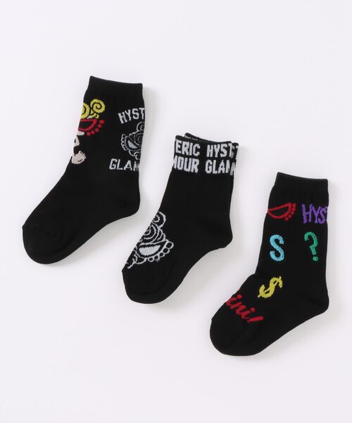 HYSTERIC MINI（ヒステリックミニ）の「POP SIGN 3Pソックス（ソックス/靴下・キッズ・ホワイト/ブラック/マルチ・13/16/19/22）」の2枚目の写真