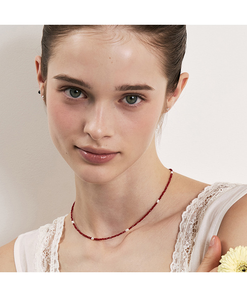 セール】rice pearl bead necklace (Red/Black)（ネックレス）｜HEI
