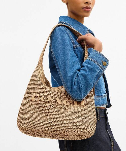 COACH かごバッグ ベージュ/ブルー ブルックリンショルダーバッグ34（かごバッグ）（かごバッグ）｜COACH