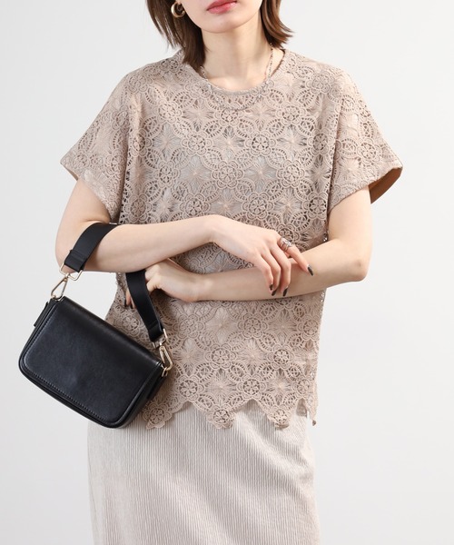 BRODIAEA(ブローディア)の「BRODIAEA 花柄レースカットソープルオーバー プレミアムコットン 半袖(Tシャツ/カットソー・レディース・ブラック/オフホワイト/ベージュ・40)」の3枚目の写真