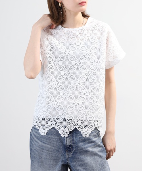 BRODIAEA(ブローディア)の「BRODIAEA 花柄レースカットソープルオーバー プレミアムコットン 半袖(Tシャツ/カットソー・レディース・ブラック/オフホワイト/ベージュ・40)」の6枚目の写真