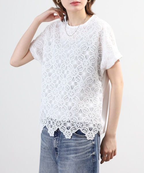 BRODIAEA(ブローディア)の「BRODIAEA 花柄レースカットソープルオーバー プレミアムコットン 半袖(Tシャツ/カットソー・レディース・ブラック/オフホワイト/ベージュ・40)」の7枚目の写真