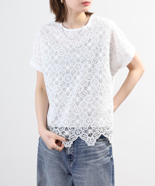 BRODIAEA(ブローディア)の「BRODIAEA 花柄レースカットソープルオーバー プレミアムコットン 半袖(Tシャツ/カットソー・レディース・ブラック/オフホワイト/ベージュ・40)」の8枚目の写真